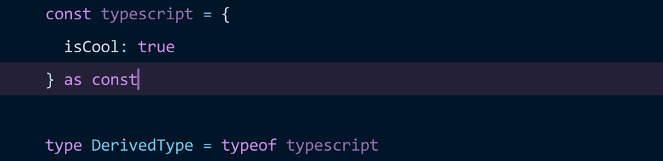 Sample code showing type generated from a javascript literal